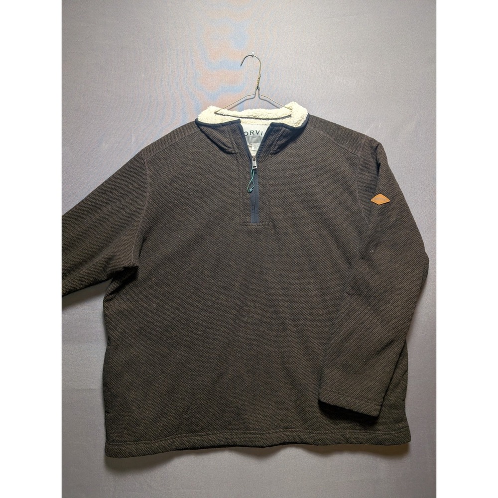 Orvis Classic Collection Sweater Mens 2XL Brown Textured Knit Sherpa Quarter Zip